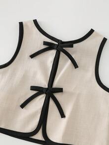 2pcs Baby Girl Knitted Solid Color Sleeveless Top And Leggings Set - Apricot - View 4