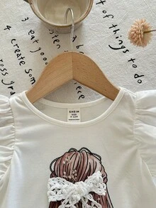 SHEIN Baby Girl Casual Versatile Graphic Cap Sleeve Top - White - View 6