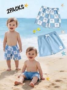 2 piezas Pantalones de baño con estampado de árbol de coco para niño bebé - Multicolor - Ver 3