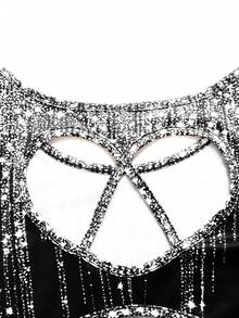 SHEIN Tween Girls' Casual Sports Gymnastics Yoga High Stretch Tie-Dye Printed Hollow-Out Back Heart Jumpsuit - Black - View 4