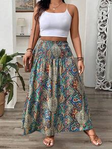SHEIN Tall CURVE Váy cỡ lớn in họa tiết toàn thân - Nhiều màu - Xem 5