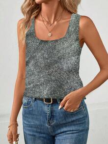 EMERY ROSE Áo tank top mùa hè đa năng, không tay, cổ vuông, dáng rộng - Màu xám đen - Xem 3
