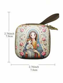 便携式圣母玛利亚祈祷念珠收纳袋，拉链式，7x7厘米，宗教用品，优雅卡通基督教首饰盒，信徒 - 彩色 - 查看 16