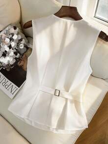 GlowEve Áo kiểu nữ không tay, phối ren hoa, màu trắng, dáng ôm, cài cúc phía trước, kiểu dáng thanh lịch. - trắng - Xem 2