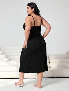 Solflare Vestido de tirantes con abertura en el bajo, unicolor minimalista, talla grande - Multicolor - Ver 2