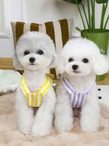 PETSIN 狗狗服装、猫咪服装、动物裙装、宠物春夏新品系列、幼犬连衣裙、公主风百搭连衣裙、条纹印花、小型动物服装、清凉防晒霜 - 彩色 - 查看 6