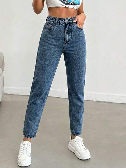 EURMUSE Jeans casual a vita alta con tasche, modello affusolato e versatile per le donne