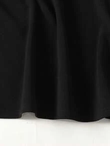 青少年女孩春夏休閒優雅拼接縮褶下擺露肩長洋裝 派對禮服晚禮服 拼接配色玫瑰花網格提花童裝 - 黑色 - 查看 5
