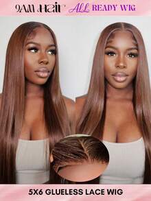 ALL READY WIG 棕色 Wear And Go 无胶假发 人发预剪 26 英寸 5x6 巧克力棕色直发无胶假发 人发预拔漂白结 #4 深棕色蕾丝闭合假发 180 密度 适合女性 - S4 - 查看 1