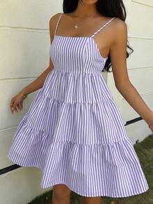 MainGRL 紫色条纹针织吊带连衣裙，女士夏季连衣裙，吊带连衣裙，紫色连衣裙 - 紫色 - 查看 4