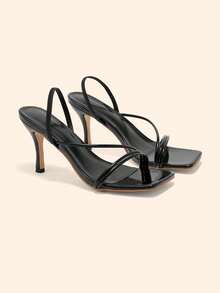 CUCCOO BASICS Ladies Sexy Back Strap Strap Fish Mouth Baring Black Fashion Elastic Strap Strap Summer Women's High Heel Sandals - Black - View 3