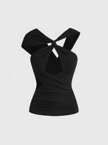 ROMWE Y2K Sexy Deconstructed Fitted Women Top - Black - View 1