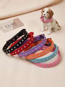 PETSIN Shiny Rhinestone Dog Collar Small And Medium-Sized Leather Pet Collar Adjustable Cat Collar - Light color - View 3