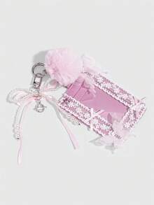 Sweetness 1个甜美粉色蝴蝶结卡包，女孩心形卡包，支持蕾丝蝴蝶结网眼钥匙扣包挂件，情人节返校音乐节礼物 - 粉色 - 查看 4