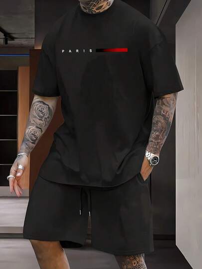 Hombre002y007 Conjunto de Camiseta y Pantalones Cortos Casual - Ropa de Verano Cómoda para Hombre y Mujer Camiseta de Manga Corta y Shorts para Hombre