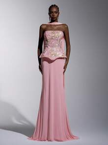 Elitara Đầm dạ hội sang trọng, thanh lịch, đính sequin và họa tiết ghép mảnh, chất liệu lưới co giãn, kiểu dáng đuôi cá, cổ yếm, thích hợp cho đám cưới, sự kiện, tiệc tùng, kỳ nghỉ, dạ hội và các dịp trang trọng. - Nhiều màu - Xem 7