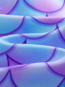 Cozy Pixies Traje de baño de una pieza con estampado de escamas de sirena, mangas raglán y volantes para bebé niña - Rosa - Ver 7