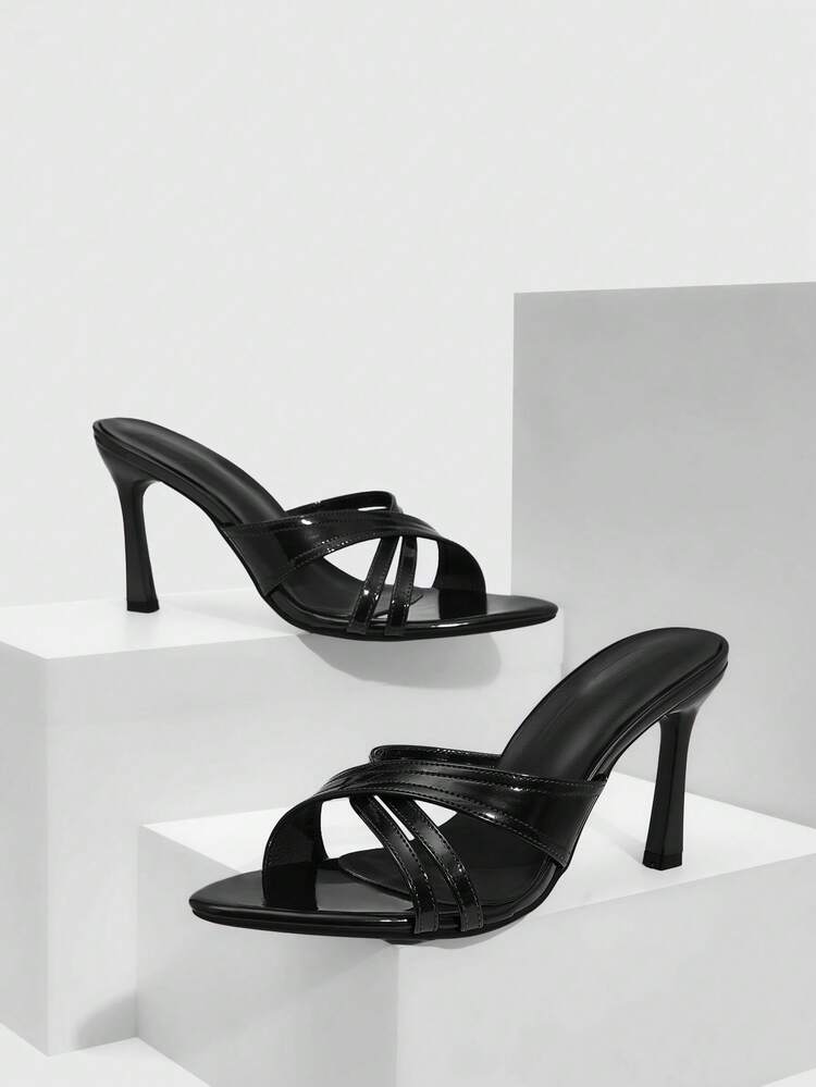 CUCCOO SZL Women Shoes Spring And Summer New Black Mirror One Piece Fish Mouth Ankle Strap Women's High Heel Sandals Fashion Comfortable Versatile Sexy Party Women's Sandals Fish Mouth Sandals