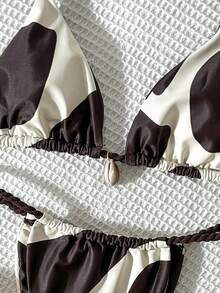 Swim Mod 女士随机印花露背编织比基尼套装，春夏款 - 彩色 - 查看 5