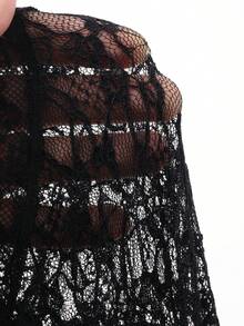 DAZY Women's Lace Patchwork Asymmetric Ruffle Hem Elegant Skirt - Black - View 4