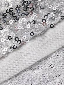 DAZY 女士时尚晚礼服，V领闪亮亮片衬衫 - 白色 - 查看 3