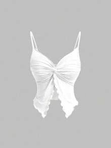 SHEIN MOD 女士纯色吊带扭结荷叶边下摆时尚夏季无袖背心 - 彩色 - 查看 7