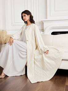 Al Najma Women's Minimalist Long Sleeve Arabic Abaya - Apricot - View 2