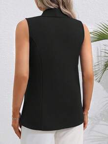 SHEIN CURVE+ Plus Size Women Fashionable Elegant Sleeveless Black Open Front Thin Blazer Office Tops Women Shrugs For Women - Black - View 2