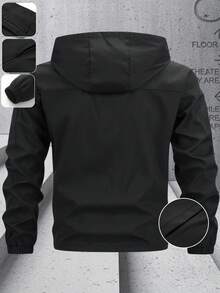 Manfinity Homme Plus Size Men's Long Sleeve Casual Solid Color Hooded Outdoor Jackets - Black - View 2