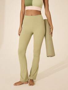 Aralina Leisurewear Active Spring Summer Exercise Vacation Beach Wide Waistband Boot Cut Legging Pant - Green - View 2