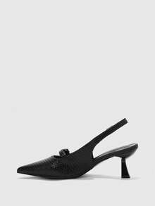 CUCCOO BIZCHIC 黑色编织纹理尖头高跟鞋，无后跟搭扣细跟通勤鞋，女士 - 黑色 - 查看 10
