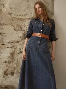 MOTF PREMIUM WASHED FLOWY HEM DENIM SHIRT DRESS, SPRING/SUMMER - Blue - View 6