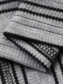 DAZY 女士夏季短袖条纹V领收腰休闲优雅T恤 - 黑色 - 查看 8