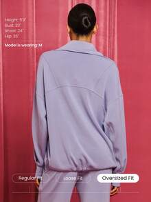GLOWMODE Áo khoác Softserene Modal Chill Days dáng rộng, mềm mại, thoáng khí, cổ rộng, dây rút ở gấu áo, khóa kéo, thích hợp mặc hàng ngày vào mùa thu đông. - Bụi tím - Xem 2