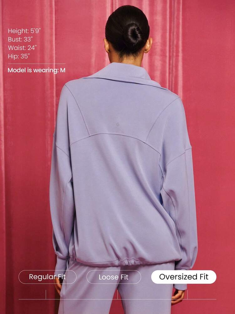 SoftCalm Modal Chill Days Oversized Silky Smooth Breathable Wide Collar Drawstring Hem Zip-Up Jacket Daily Casual Wear Fall Winter