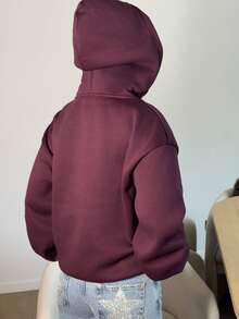 Abrilcols 女士休闲宽松连帽卫衣，酒红色，适合秋冬季日常穿着 - 酒紅色 - 查看 2