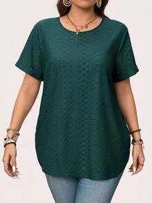 SHEIN LUNE 大码纯色圆领短袖休闲T恤 - 墨綠色 - 查看 4