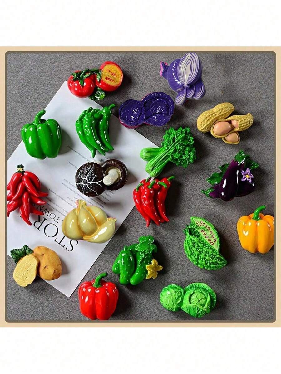 1个/3个/4个/5个/5个-1/6个/6个-1/7个/8个/9个/10个/10个-款式1/10个-2/11个 新款卡通水果蔬菜造型磁性树脂冰箱贴，自然风磁性冰箱贴，可爱装饰品，桌面配件，厨房办公室白板储物柜和洗碗机个性化装饰品，厨房装饰，家居装饰，情人节礼物，送给朋友和亲戚的礼物 - 彩色 - 查看 1