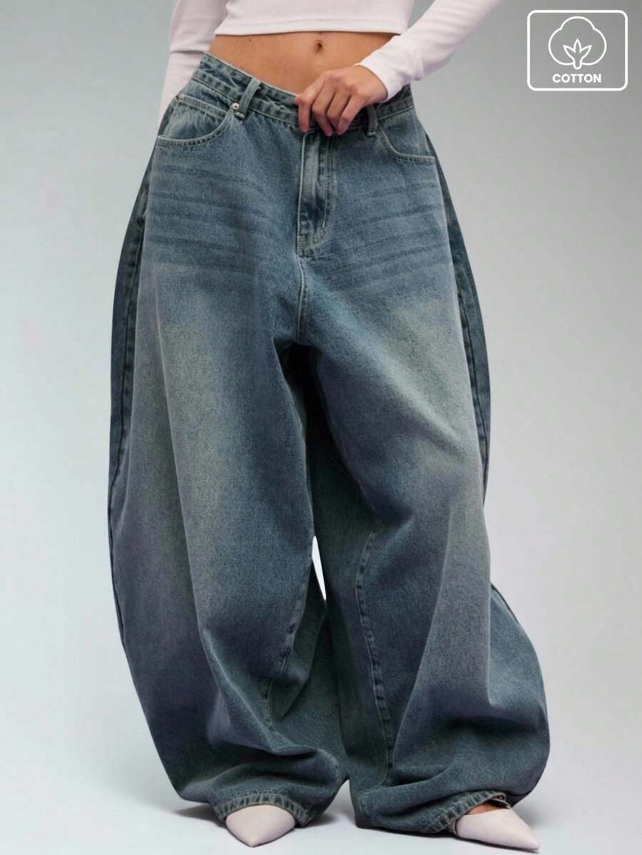 COUREZ Quần jeans ống loe cạp trễ phối vải cotton cotton cổ điển, màu xanh nhạt, phong cách đường phố thường ngày Y2K Leisure Music Festival - Màu xanh hải quân - Xem 1