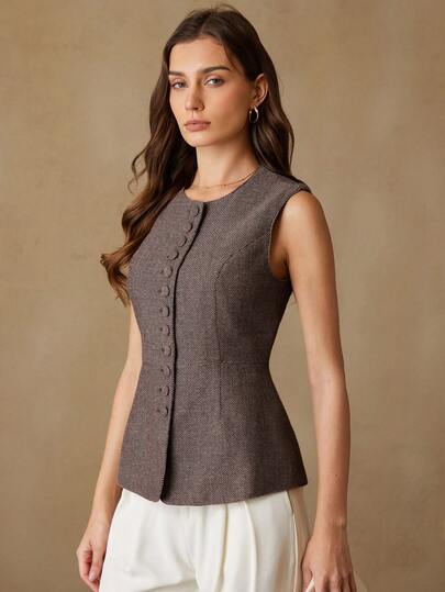Aveloria Rosie Fashionable Design Casual Round Neck Simple Sleeveless Slim Fit Vest Jacket