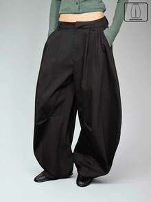 COUREZ Quần ống rộng dáng phồng/Quần mùa đông phong cách Y2K cho nữ, trang phục đi chơi mùa hè cho nữ, quần ống rộng phong cách đường phố cho nữ. - màu đen - Xem 1