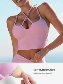 GLOWMODE FeatherFit™ Love To Move Buttery-Soft Stretchy Sweat-Wicking Removable Cups Strappy Tank Top Low Impact Yoga Pilates Studio Daily Wear - Pink - View 4