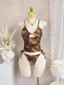 Bonvoyette 女士沙滩夏季音乐节吊带金属饰品打结丁字裤成熟度假风坦克比基尼套装 - 彩色 - 查看 3