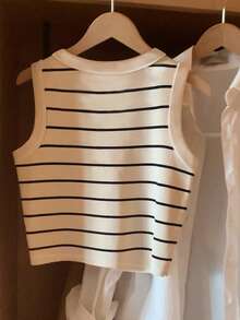 SHEIN LUNE Heart Pattern Sleeveless Striped Casual Tank Top, Summer - Multicolor - View 2