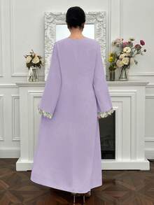 Yasmyna New Design Ruffled Collar Criss-Cross Romantic Elegant Vacation Dress - Mauve Purple - View 6