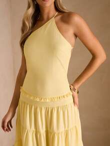 Enchnt Spring/Summer Romantic Women's Yellow Backless Maxi Cake Dress For Women,Sweet&Elegant For Vacation&Date&Holiday&Going Out,Spring Outfit Women - Light Yellow - View 5