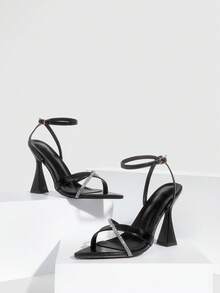 CUCCOO SZL Women's Pointed Toe Buckle Design Everyday Versatile Fashion High Heel Sandals - Black - View 2