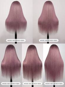 ALL READY WIG Peluca de cabello humano liso de 180% de densidad, con frente de encaje transparente preplucado y línea de nacimiento natural para uso diario, con acabado de purpura ceniza, sin pegamento y con un diseño transpirable. - SPurple - Ver 8