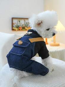 PETSIN 1pc Dog Clothes, Spring And Autumn Casual One-Piece Clothes, Pet Fashion Blue Suspenders Pants - Multicolor - View 7
