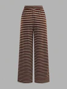 2pcs/Set Teen Girls Striped Knit Top + Loose Pants Suit, Casual Daily Fashion Versatile Outfit - Brown - View 8